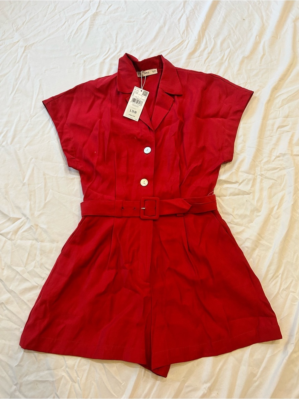MNG Red Belted Short Sleeve Romper NWT